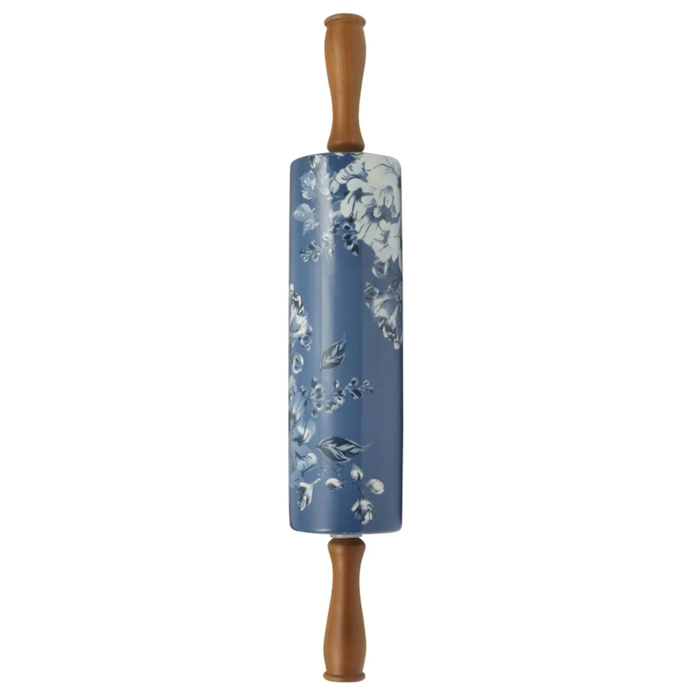 ❤️ New 2025 Pioneer Woman Delilah Blue Ceramic Rolling Pin With Olivewoo…
